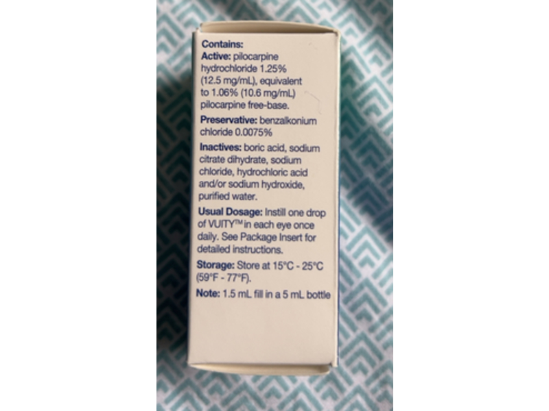 Vuity Pilocarpine HCl Ophthalmic Solution 1.25%, 1.5 mL, Allergan (Rx)