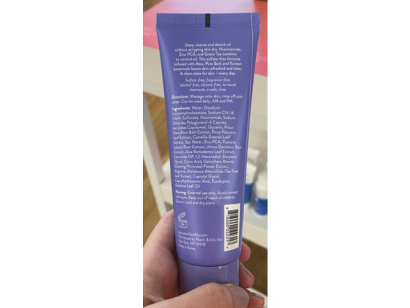 Peach & Lily Peach Slices Oil Control Balancing Cleanser, Niacinamide, Zinc, Pine Bark & Green Tea, 4.05 fl oz/120 mL