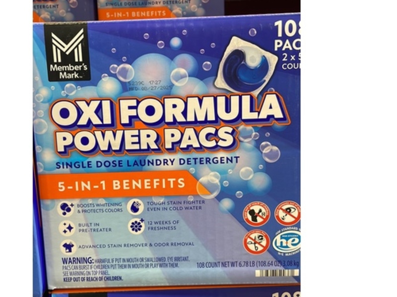 Member's Mark Oxi Formula Power Pacs Laundry Detergent, 108 Pacs, 108.64 oz/3.08 kg