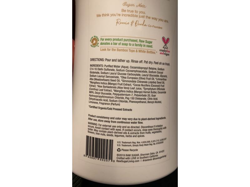 Raw Sugar Simply Body Wash Pump, Raw Coconut + Mango, 40 fl oz