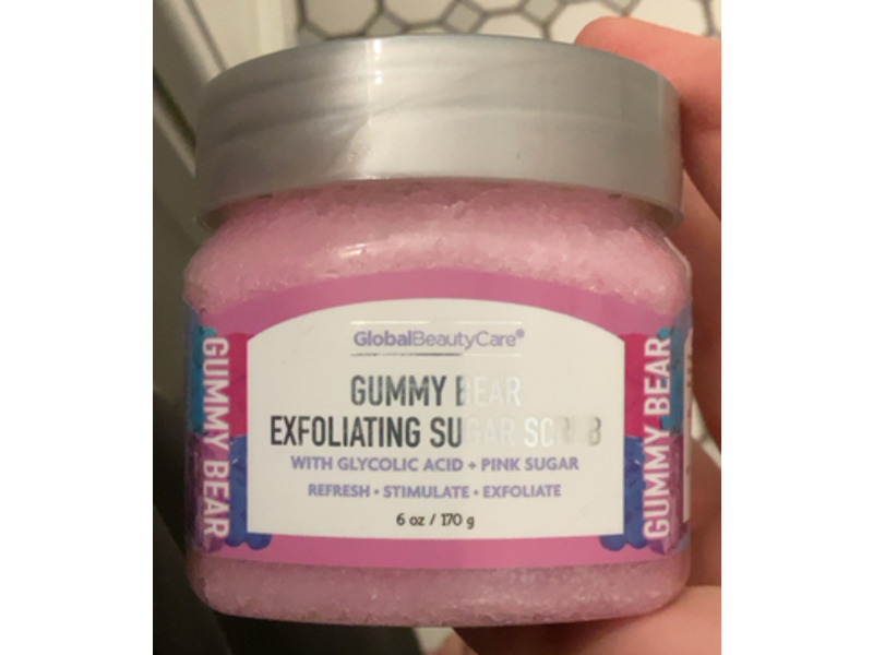 Global Beauty Care Gummy Bear Exfoliating Sugar Scrub, Glycolic Acid + Pink Sugar, 6 oz/170 g