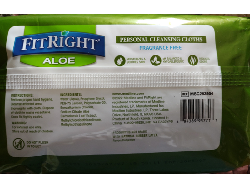 Fitright Personal Wipes, Aloe, 100 Count, Pack Of 6