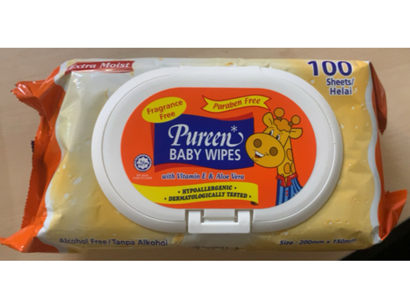 Pureen Baby Wipes, Vitamin E & Aloe Vera, 100 Count, Pack Of 3