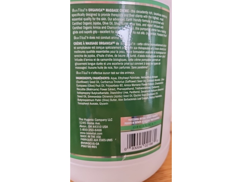 Bon Vital Massage Creme, Organic Jojoba & Aloe Vera, 3.78 L