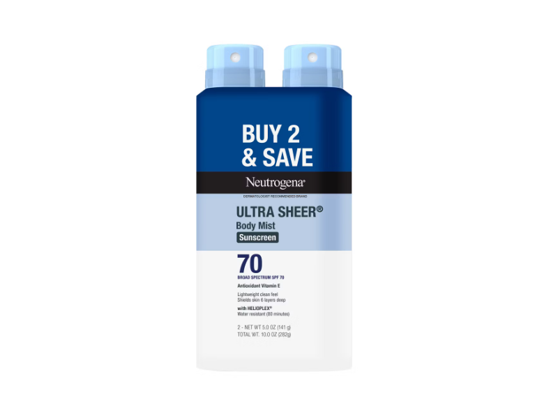 Neutrogena Ultra Sheer Body Mist Sunscreen, SPF 70, 5 oz/141 g, Pack Of 2