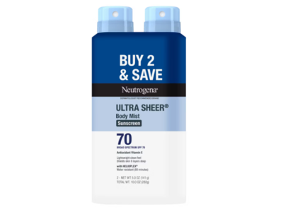 Neutrogena Ultra Sheer Body Mist Sunscreen, SPF 70, 5 oz/141 g, Pack Of 2
