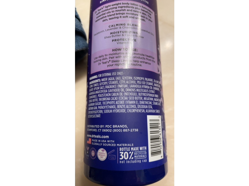 Dr Teal's Moisture+Sleep Blend Body Lotion, Melatonin+Lavender & Chamomile Essential Oils, 18 fl oz/532 mL