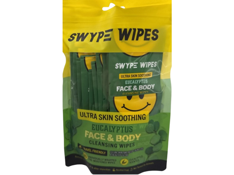 Swype Wipes Ultra Skin Soothing Face & Body Cleansing Wipes, Eucalyptus, 30 Count