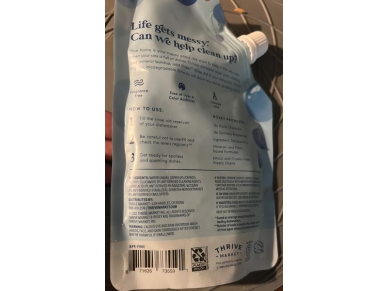 Thrive Market Posay Dishwasher Rinse Aid, Unscented, 75 Loads, 8 fl oz/236 mL