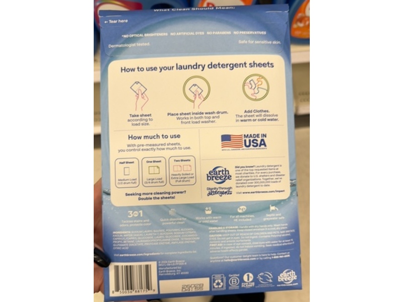 Earth Breeze Laundry Detergent Sheets, 60 loads, 30 Count