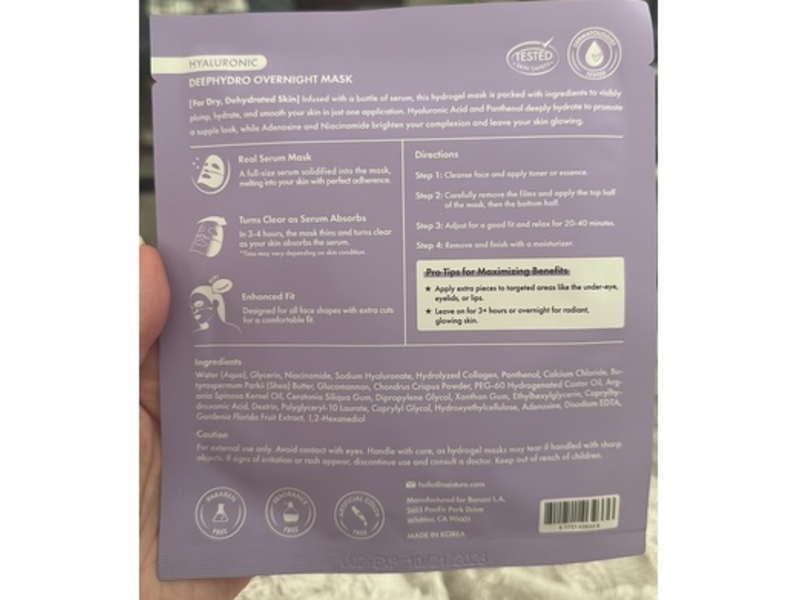 Naisture Deephydro Overnight Mask, Hyaluronic Acid & Collagen, 1.23 oz/35 g, 1 Count