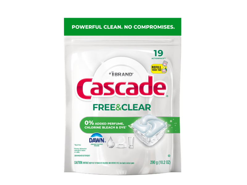 Cascade Dishwasher Detergent Pacs, Free & Clean, 10.2 oz/290 g, 19 Count