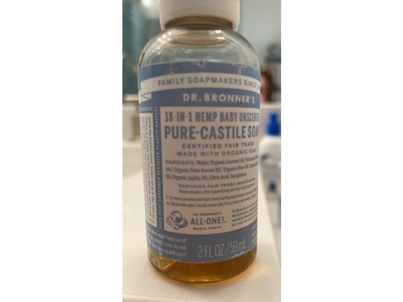 Dr Bronner's Hemp Baby Pure Castle Soap, Unscented, 2 fl oz/59 mL