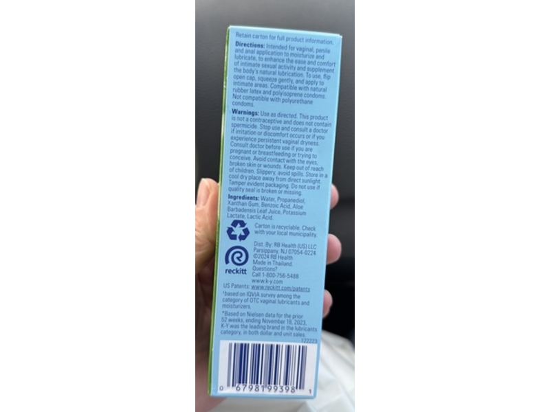 K-Y Natural Feeling Personal Lubricant, Aloe, 2.5 fl oz/74 mL