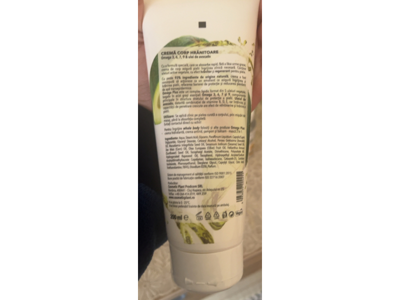 Cosmetic Plant Nourishing Body Cream, Omega Plus, 200 mL