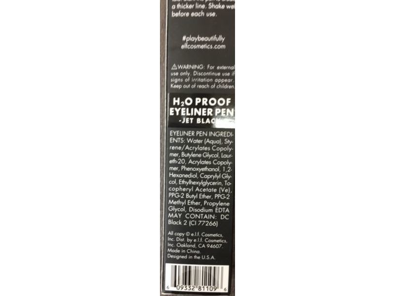 e.l.f. Cosmetics H2O Proof Eyeliner Pen, Jet Black, 0.02 fl oz/0.7 mL