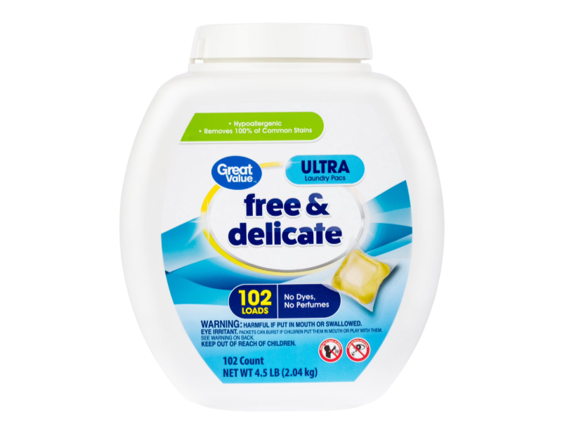 Great Value Free & Delicate Ultra Laundry Pacs, 102 Loads, 102 Count