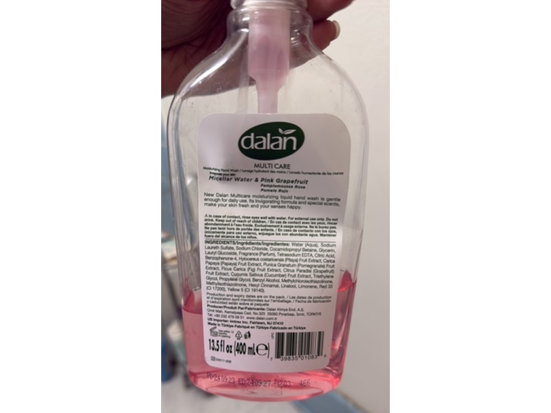 Dalan Moisturizing Hand Wash, Micellar Water & Pink Grapefruit, 13.5 fl oz/400 mL, Pack Of 3