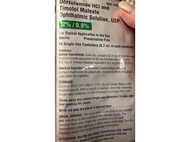 Dorzolamide HCL & Timolol Maleate Ophthalmic Solution, USP 2%/0.5% 60 Single Use Containers, Micro Labs Limited (RX)