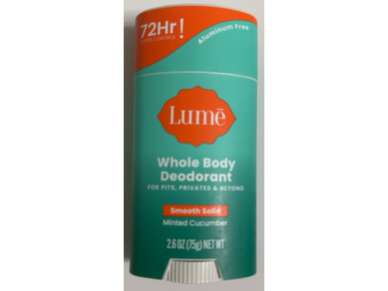 Lume Whole Body Deodorant, Smooth Solid, Minted Cucumber, 2.6 oz/75 g