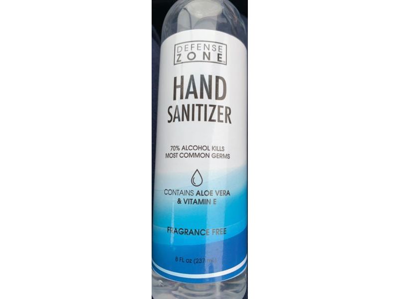 Defense Zone Hand Sanitizer Fragrance Free, Aloe and Vitamin E, 8 oz/237 mL