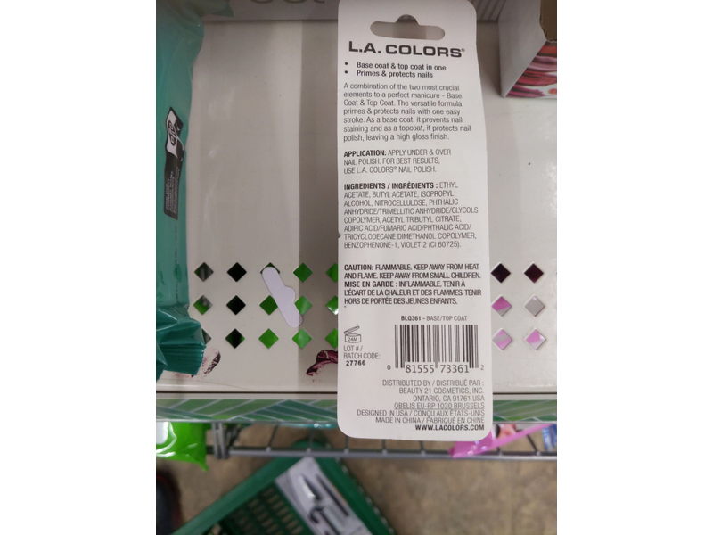 La Colors Basecoat Topcoat Primes & Protects Nails, 0.44 fl oz/13 mL