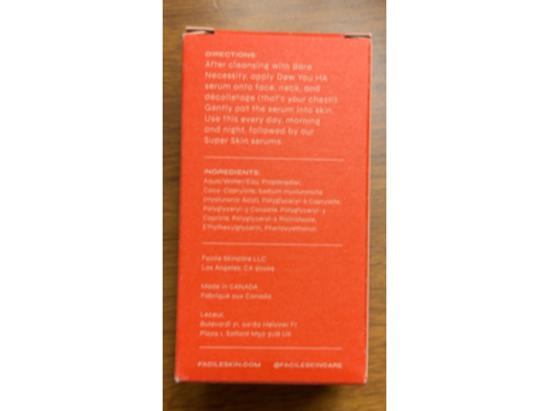 Facile Dew You Serum, Hyaluronic Acid, 1 fl oz/30 mL