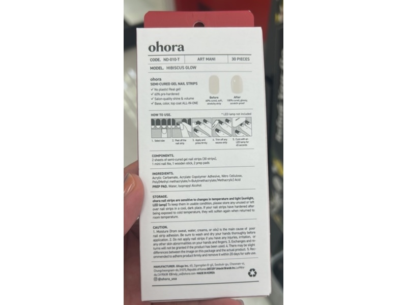 Ohora Semi-Cured Gel Nail Strips, Hibiscus Glow, 30 Count