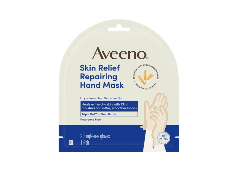 Aveeno Skin Relief Repairing Hand Mask, Fragrance Free, Triple Oat & Shea Butter, 1 Pair