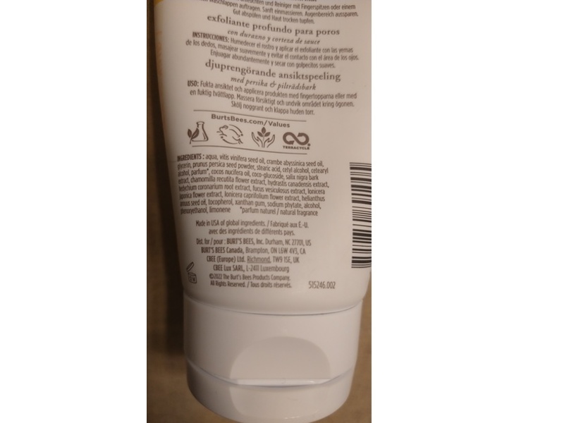 Burt's Bees Deep Pore Scrub, Peach & Willow Bark, 4 oz/113.3 g