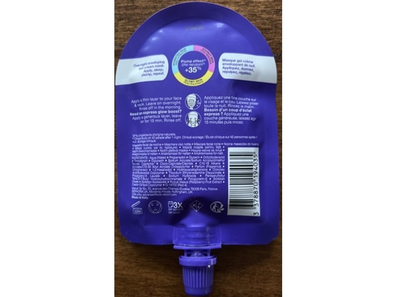 Sephora Plump & Hydrate Face Mask, Raspberry Extract, 1.01 fl oz/30 mL