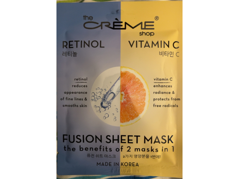The Creme Shop Fusion 2 In1 Sheet Mask, Retinol & Vitamin C, 0.88 oz/25 g, Pack of 5