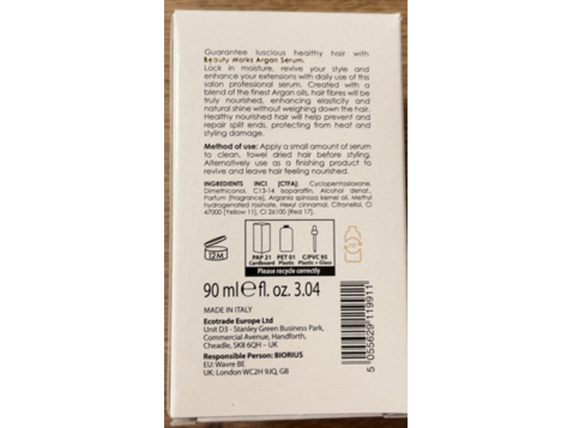 Beauty Works Argan Serum, Vitamin E, 90 mL