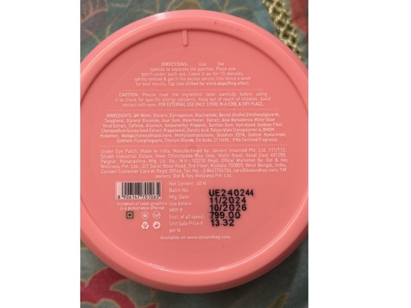 Dot & Key Watermelon Cooling Hydrogel Eye Patches, Hyaluronic & Niacinamide, 60 Count