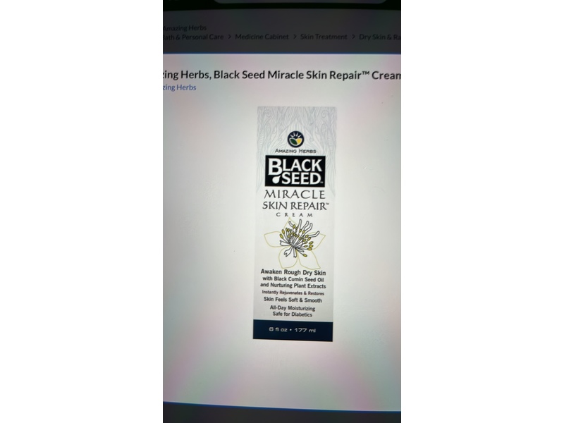 Amazing Herbs Miracle Skin Repair Cream, Black Seed, 6 fl oz/177 mL