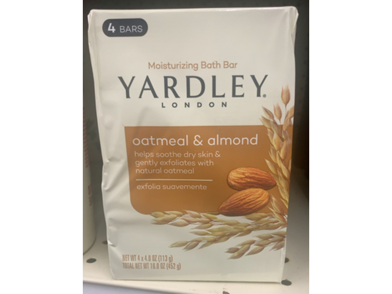 Yardley London Moisturizing Bath Bar, Oatmeal & Almond, 4 oz/113 g, 4 Bars