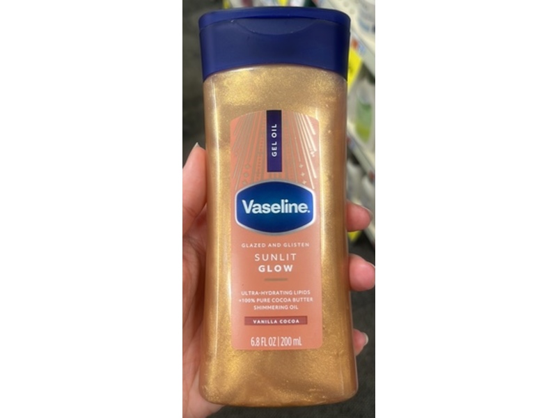 Vaseline Glazed & Glisten Sunlit Glow Gel Shimmering Oil, Vanilla Cocoa, 6.8 fl oz/200 mL