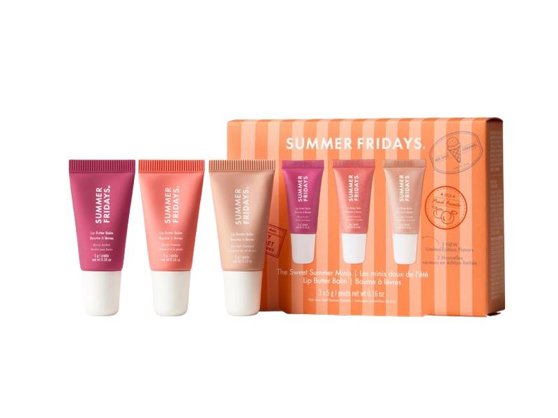 Summer Fridays The Sweet Summer Minis Lip Butter Balm Set, Berry Sorbet, Peach Granita & Sea Salt Caramel, 0.16 oz/5 g