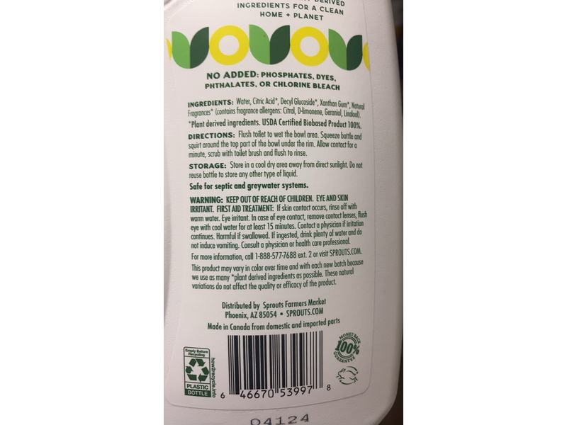 Sprouts Toilet Bowl Cleaner, Zesty Lemon Scent, 24 fl oz/710 mL