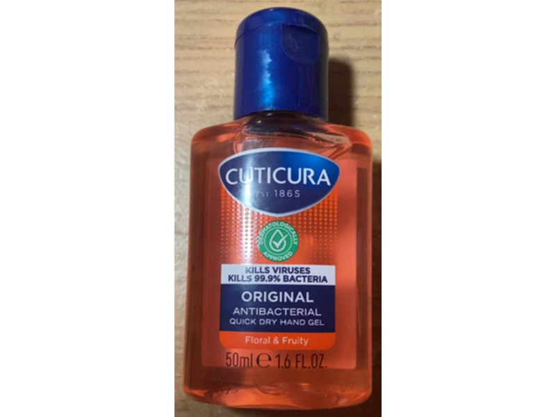 Cuticura Original Antibacterial Quick Dry Hand Gel, Floral & Fruity, 1.6 fl oz/50 mL