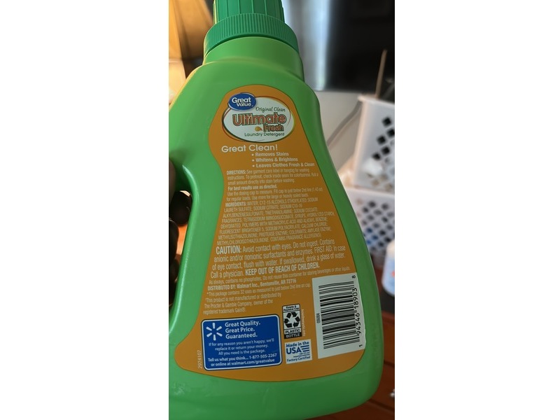 Great Value Original Clean Ultimate Fresh Laundry Detergent, Great Scent, 32 Loads, 46 fl oz/1.36 L