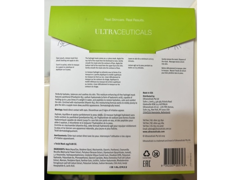 Ultraceuticals Hydration Facial Mask, Ultra B2, 0.8 oz/25 g, 1 Count