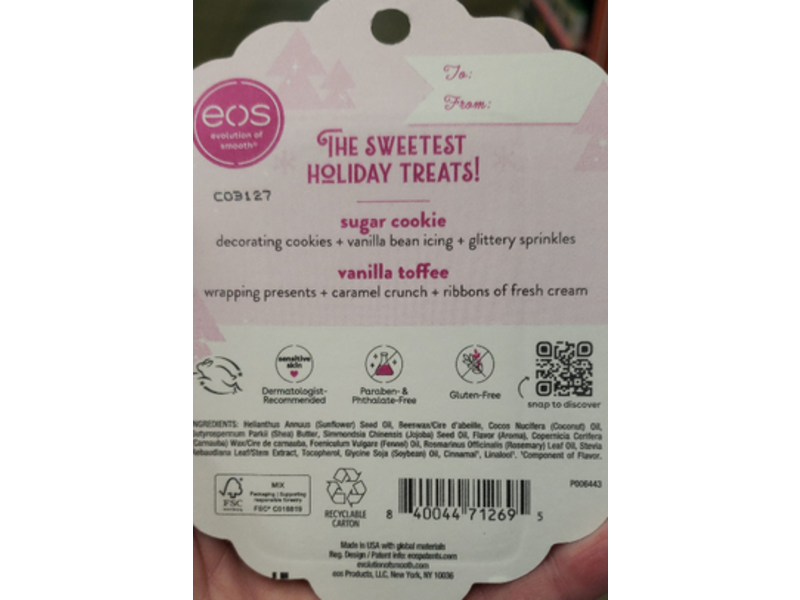 Evolution of smooth Holiday Collection, Lip Balm, Sugar Cookie & Vanilla Toffee, 0.14 oz/4g