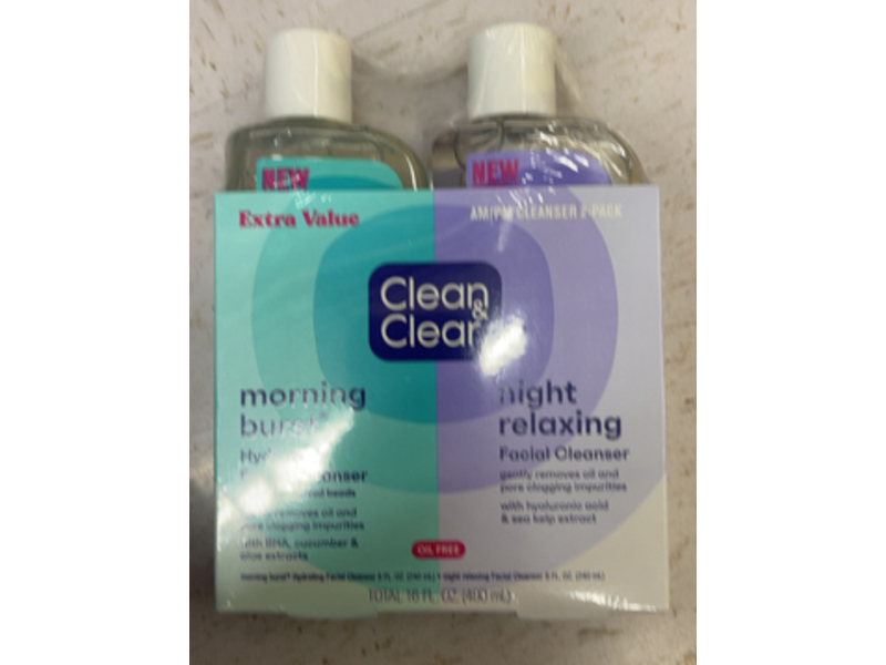 Clean & Clear Morning Burst & Night Relaxing Hydrating Face Cleansers, 16 fl oz/480 mL, Pack Of 2