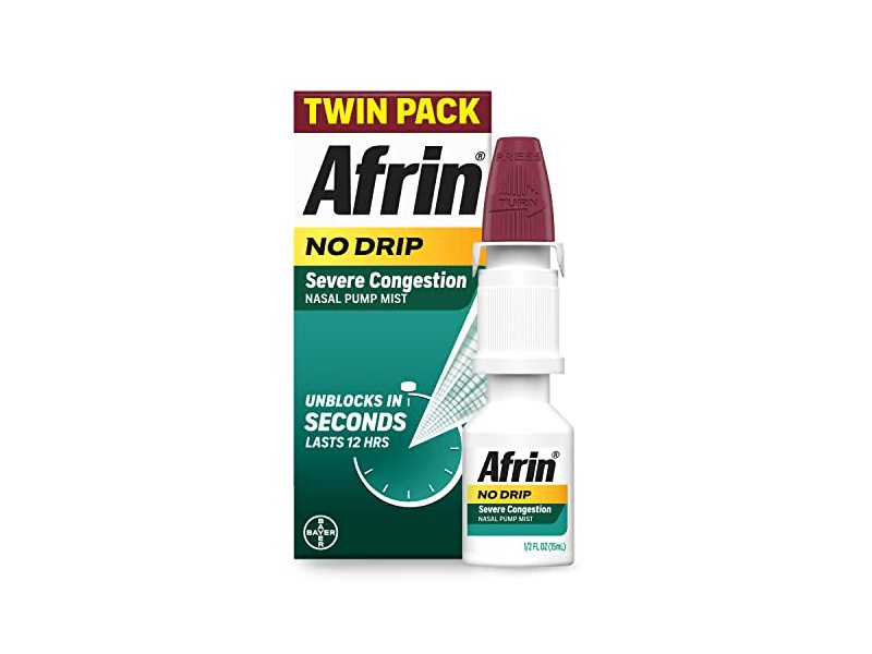 Afrin No Drip Severe Congestion Nasal Pump Mist, ½ fl oz/15 mL, Pack of 2