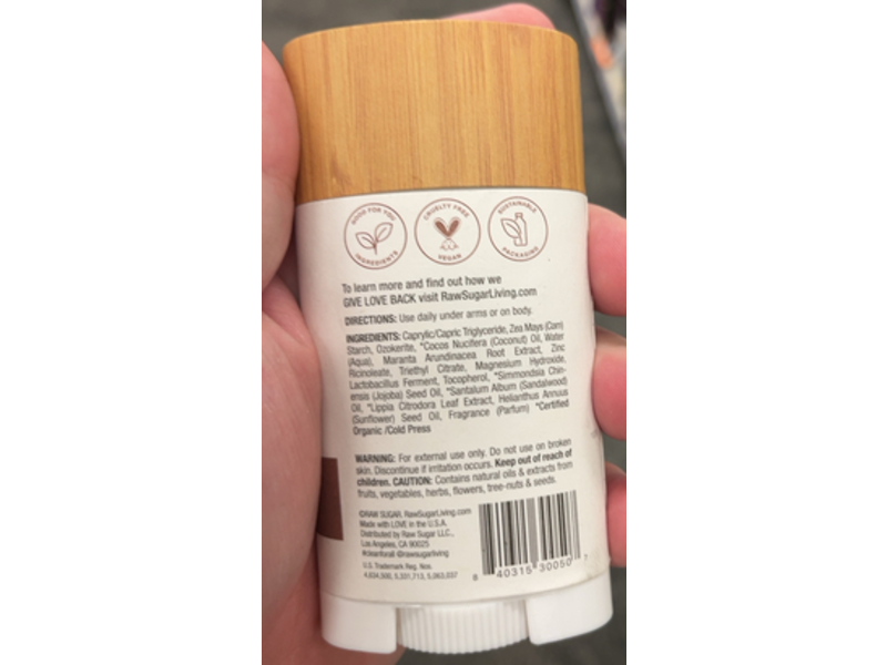 Raw Sugar Simply Deo, Santal + Verbena, 2.7 oz/76 g, Pack Of 3