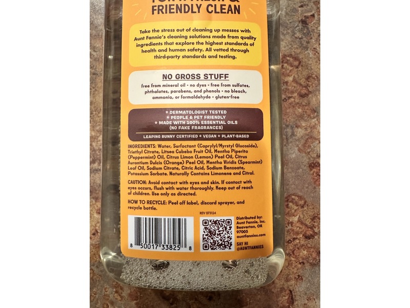Aunt Fannie's Wood Surface Cleaner, Bright Lemon, 16.9 fl oz/500 mL