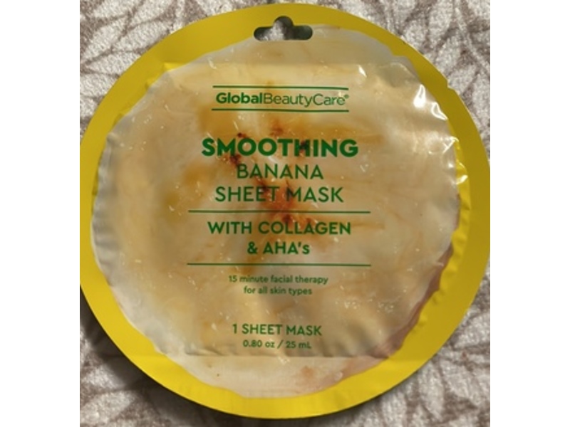 Global Beauty Care Smoothing Banana Sheet Mask, Collagen & AHA, 0.8 oz/25 mL