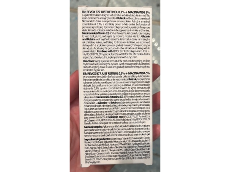 Revox B77 Just Solo Smoothing Serum, Retinol 0.3% + Niacinamide 5%, 1 fl oz/30 mL