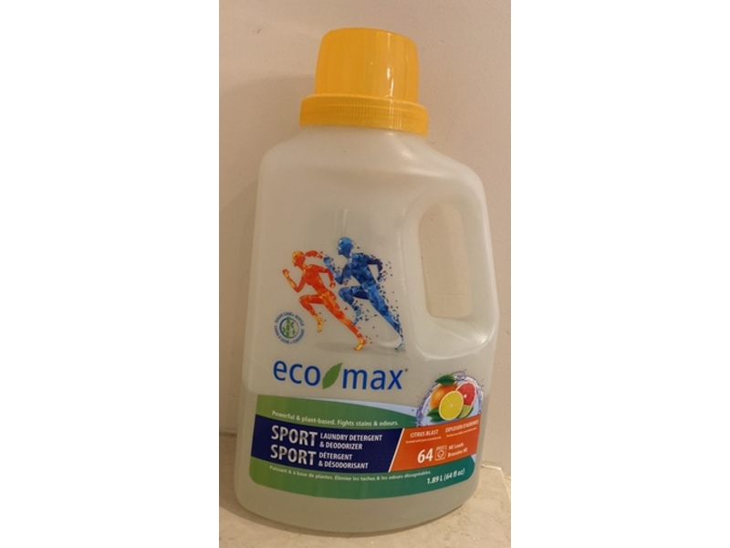 Eco Max Sport Laundry Detergent, Citrus Blast, 64 Loads, 64 fl oz/1.89 L
